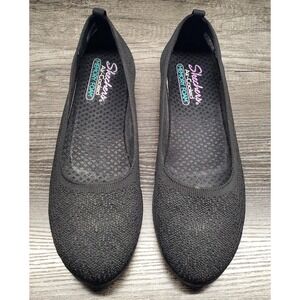 Skechers Women's 10 Cleo Flex Wedge Black Ballet Flats Slip On Air Cooled EUC